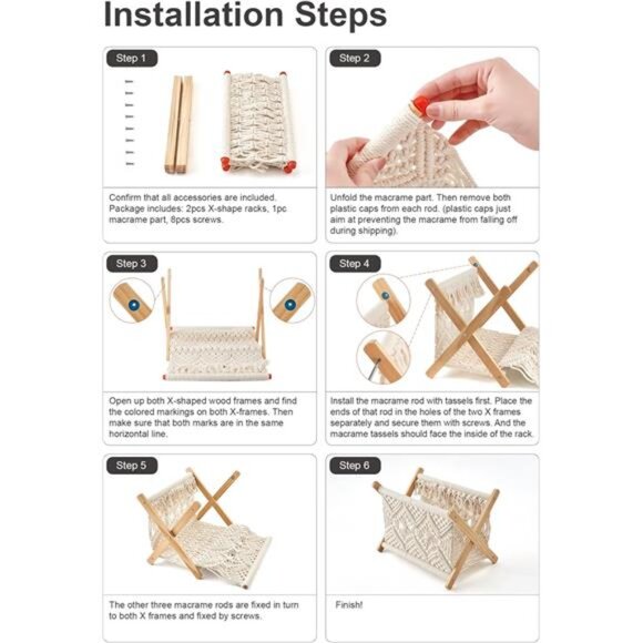 Macrame Magazine Rack Boho Storage Holder Standing Basket for Books, Newspapers - Picture 4 of 14